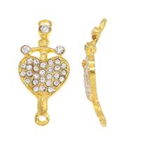 Stainless Steel Charm Connector, Heart and Cross, gold color plated, micro pave cubic zirconia 