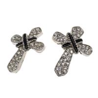 Stainless Steel Charm Connector, Cross, silver color plated, micro pave cubic zirconia Approx 