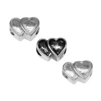 Stainless Steel Large Hole Beads, Heart, silver color plated Approx 