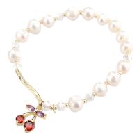 Cultured Freshwater Pearl Brass Bracelet, with Quartz, mixed colors, 175mm 