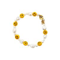 Cultured Freshwater Pearl Brass Bracelet, with Lampwork & Brass, with 0.78inch extender chain, Smiling Face, fashion jewelry & for woman, 7.8mm Approx 7.3 Inch 