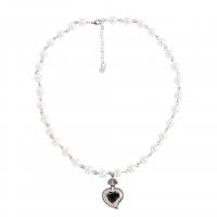 Brass Jewelry Necklace, with Plastic Pearl, with 2inch extender chain, Heart, platinum plated & for woman Approx 18.7 Inch 