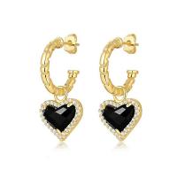 Brass Drop Earring, with Crystal, sterling silver post pin, Heart, 18K gold plated, fashion jewelry & for woman 15.9mm 