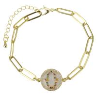 Cubic Zirconia Micro Pave Brass Bracelet, with 2 inch extender chain, gold color plated, micro pave cubic zirconia & enamel  Approx 7.5 Inch 