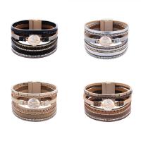 Wrap Bracelets, PU Leather, with Magnet & brass chain, fashion jewelry & for woman & with rhinestone 