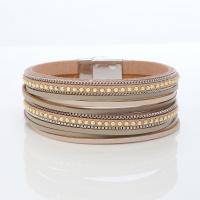 Wrap Bracelets, Zinc Alloy, with PU Leather, fashion jewelry & for woman & with rhinestone, khaki 