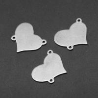 Stainless Steel Charm Connector, Heart, silver color plated Approx 