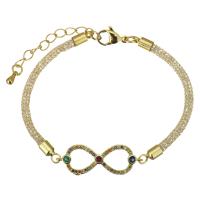 Cubic Zirconia Micro Pave Brass Bracelet, with 1.5 inch extender chain, gold color plated, micro pave cubic zirconia & hollow 3mm Approx 7 Inch 