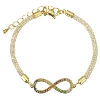 Cubic Zirconia Micro Pave Brass Bracelet, with 1.5 inch extender chain, gold color plated, micro pave cubic zirconia & hollow 3mm Approx 6.5 Inch 