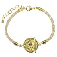 Cubic Zirconia Micro Pave Brass Bracelet, with 1.5 inch extender chain, gold color plated, micro pave cubic zirconia 3mm Approx 6.5 Inch 