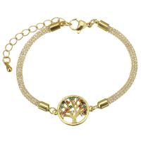Cubic Zirconia Micro Pave Brass Bracelet, with 2 inch extender chain, gold color plated, micro pave cubic zirconia & hollow 3mm Approx 7 Inch 