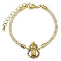 Cubic Zirconia Micro Pave Brass Bracelet, with 2 inch extender chain, gold color plated, micro pave cubic zirconia & hollow 3mm Approx 6 Inch 