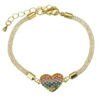 Cubic Zirconia Micro Pave Brass Bracelet, with 2 inch extender chain, Heart, gold color plated, micro pave cubic zirconia 3mm Approx 6.5 Inch 