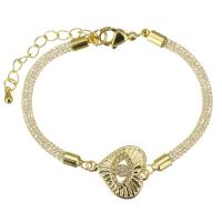 Cubic Zirconia Micro Pave Brass Bracelet, with 2 inch extender chain, gold color plated, micro pave cubic zirconia & hollow 3mm Approx 6.5 Inch 