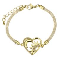 Cubic Zirconia Micro Pave Brass Bracelet, with 1.5 inch extender chain, Heart, gold color plated, micro pave cubic zirconia & hollow 3mm Approx 6.5 Inch 