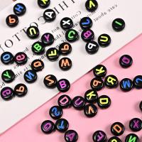 Acrylic Alphabet Beads, Round, painted, DIY, black 
