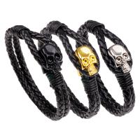 PU Leather Cord Bracelets, Zinc Alloy, with PU Leather, Skull, fashion jewelry & for man 