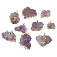 Amethyst Pendant February Birthstone , with Brass, irregular, gold color plated Approx 