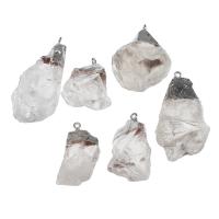 Подвески из природного кварца, Чистый кварц, с нержавеющая сталь, плакирован серебром Приблизительно 50ПК/сумка, продается сумка