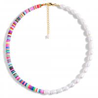 Fimo Schmuck Halskette, Polymer Ton, mit Kunststoff Perlen, goldfarben plattiert, verschiedene Stile für Wahl & für Frau, farbenfroh, verkauft von Strang