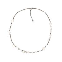 Collar de latón hecho a mano, metal, con perla, chapado en platina real, cadena oval & para mujer, 6mm, longitud:aproximado 21.8 Inch, Vendido por Sarta