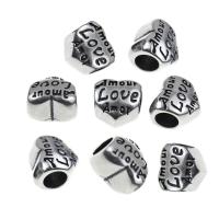 Stainless Steel Large Hole Beads, Heart, with letter pattern & blacken 
