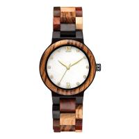 Women Wrist Watch, Sandalwood, with Shell & Glass, Japanese movement, stainless steel watch band clasp, waterproofless & for woman & with rhinestone 35*11mm,203mm 