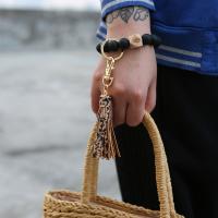 Bracelet de bijoux de silicone, alliage de zinc, avec Bois de hêtre & cuir PU & silicone, glandpompon, bijoux de mode & pour femme, Vendu par PC