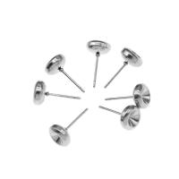 Stainless Steel Earring Stud Component, Round, silver color plated 
