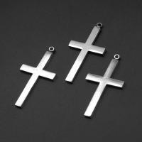 Colgantes de Cruces de acero inoxidable, chapado en color de plata, 32x18x1mm, Vendido por UD