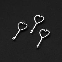 Stainless Steel Key Pendants, heart and key, silver color plated 