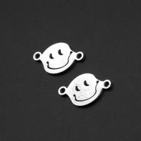 Stainless Steel Charm Connector, Smiling Face, silver color plated 