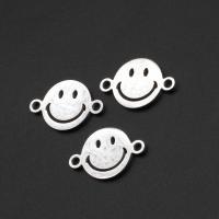 Stainless Steel Charm Connector, Smiling Face, silver color plated 