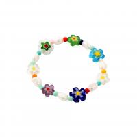 Lampwork Bracelets, Freshwater Pearl, with Elastic Thread & Lampwork, Flower, fashion jewelry & for woman Approx 7 Inch 