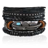 PU Leather Cord Bracelets, with Zinc Alloy, fashion jewelry & multilayer & Unisex, black, 6CM,17-18CM,8-9CM 