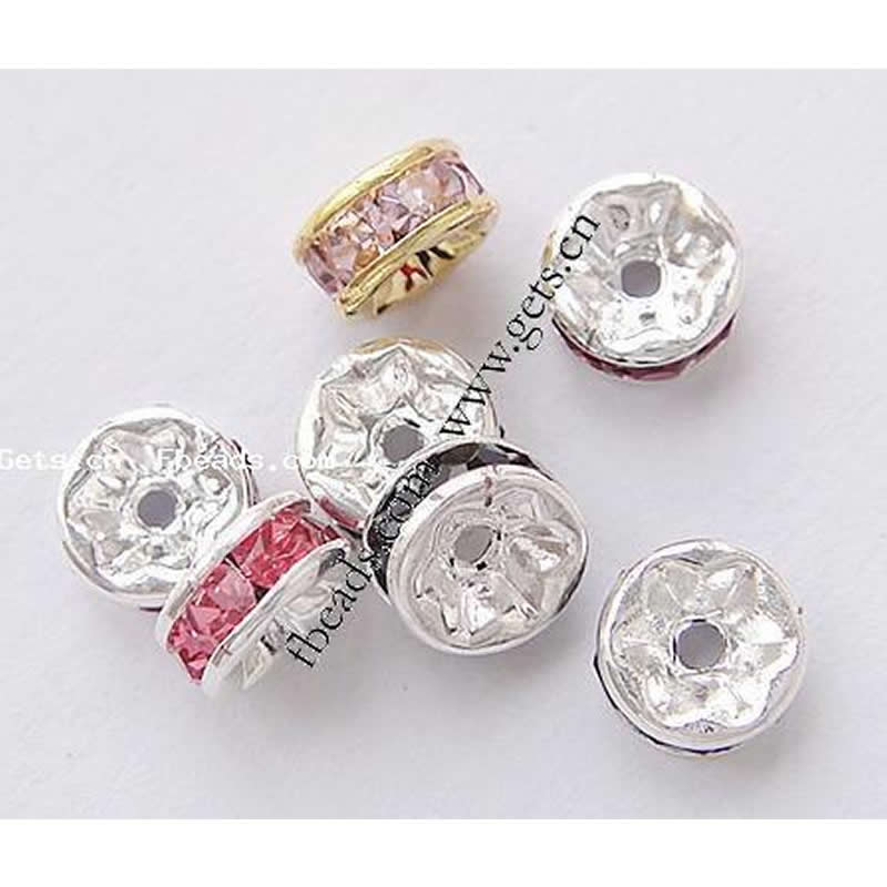 Entretoise de perles en laiton, rondelle, Placage, avec strass, plus de couleurs à choisir, grade AAA, 4mm, Trou:Environ 1mm, 100PC/sac, Vendu par sac
