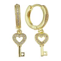 Cubic Zirconia Micro Pave Brass Earring, fashion jewelry & micro pave cubic zirconia & for woman, gold, 32mm 