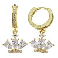 Cubic Zirconia Micro Pave Brass Earring, fashion jewelry & micro pave cubic zirconia & for woman, gold, 29mm 