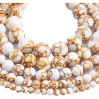 Goldader Türkis Perlen, Goldvenen Tükis, rund, poliert, DIY & verschiedene Größen vorhanden, weiß, verkauft von Strang