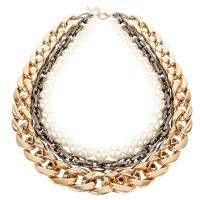 Mode-Multi-Layer-Halskette, Aluminiumlegierung, mit Kunststoff Perlen, plattiert, für Frau, Länge:18.11 ZollInch, verkauft von Strang