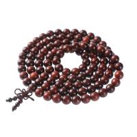 108 Mala Beads, Pterocarpus Santalinus, Carved, reddish-brown, 7mm 