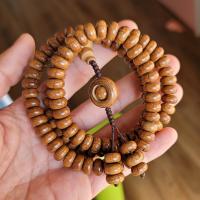 Six Disc Wood Buddhist Beads Bracelet, Buddhist jewelry, sienna 
