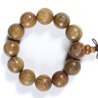 Green Sandalwood Buddhist Beads Bracelet, Carved, Buddhist jewelry, olive green, 20mm 
