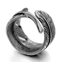 Titanium Steel Cuff Finger Ring, Feather, polished, Adjustable & for man 