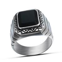 Titanium Steel Finger Ring, with Gemstone, polished & for man, 18mm 