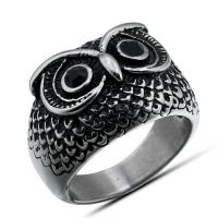 Titanium Steel Finger Ring, Owl, polished & for man & with rhinestone 