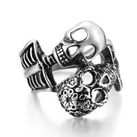Titanium Steel Cuff Finger Ring, Skull, polished, Adjustable & for man, 20mm 