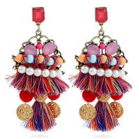 Fashion Tassel Earring, Zinc Alloy, with Cotton Thread & Plastic Pearl, plated, for woman, multi-colored 