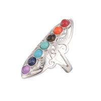 Gemstone Zinc Alloy Finger Ring, with Energy Stone, silver color plated, for woman, multi-colored Inner Approx 17mm 