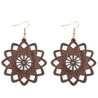 Wood Earring, Zinc Alloy, gold color plated, for woman & hollow 